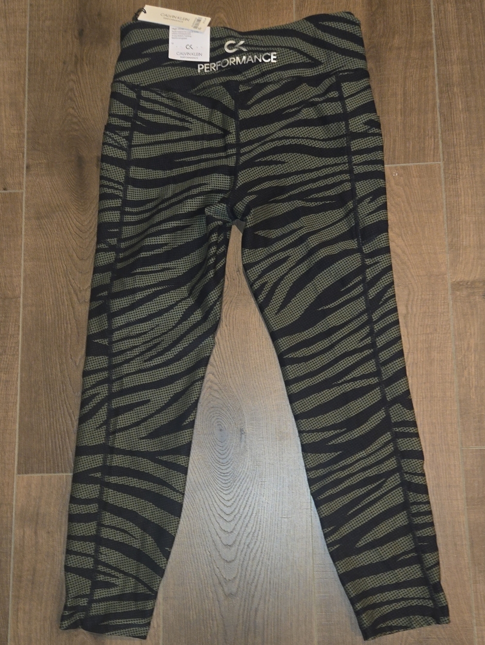 Calvin Klein Olive Green & Black Zebra-Print Leggings With Pockets Size M